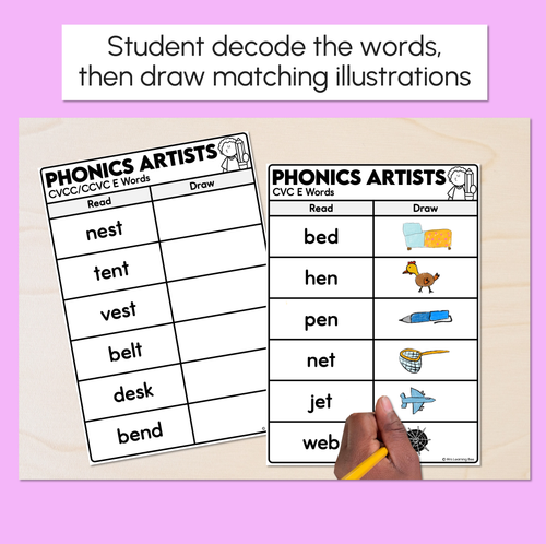 Resource preview 2 for Phonics Artists - CVC CVCC CCVC E Words - Decodable Words Activity