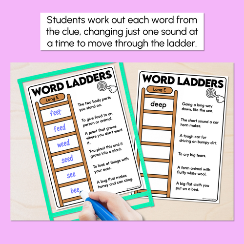 Resource preview 2 for Word Ladders - Find the Clue - Long Vowel E Words