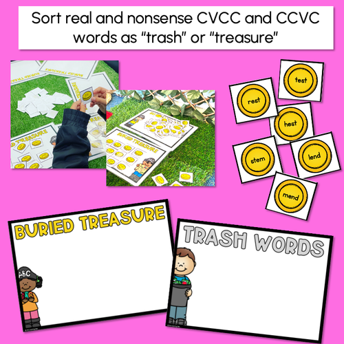 Resource preview 2 for Real and Nonsense CVCC CCVC CCVCC Words Phonics Game - BURIED TREASURE