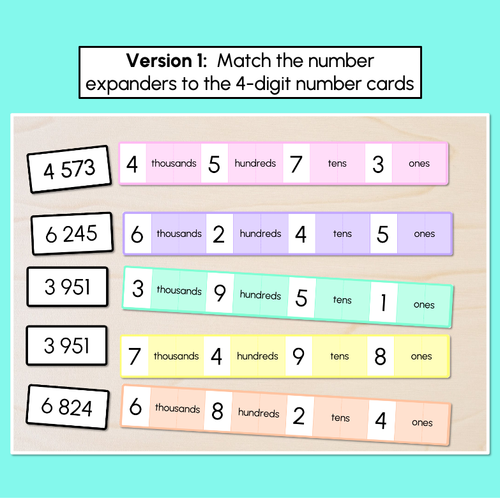 Resource preview 2 for Number Expander Matching Task Cards - Place Value with 4-Digit Numbers