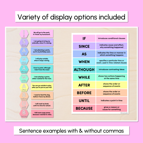 Resource preview 2 for I SAW A WABUB Poster Displays for Subordinating Conjunctions (Complex Sentences)