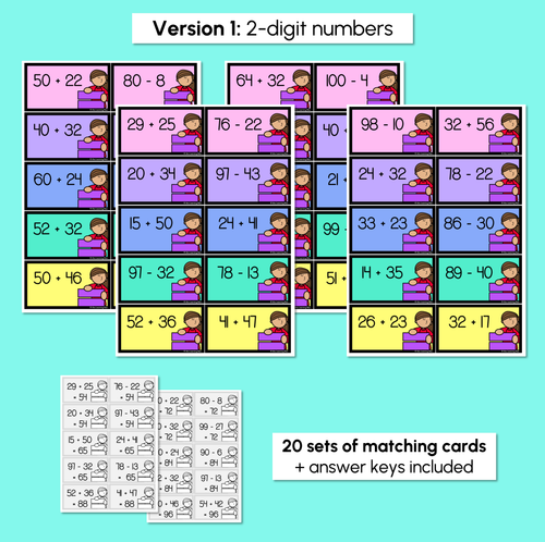 Resource preview 3 for Equal Sums - 2-Digit & 3-Digit Numbers Matching Sums Task Cards