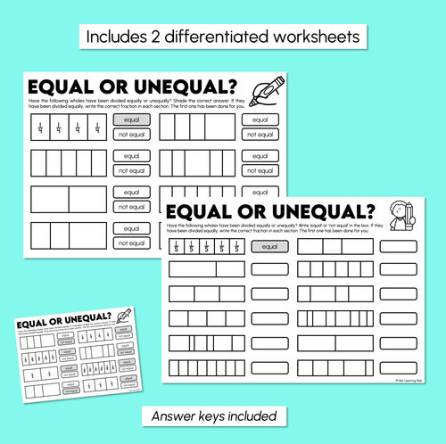 Resource preview 3 for Equal or Unequal Parts - Fractions Worksheets