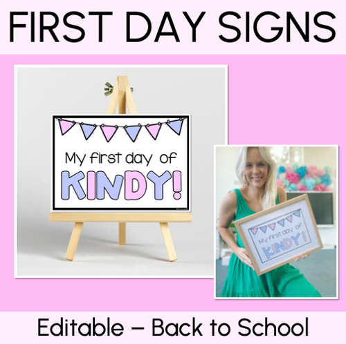 Resource preview 1 for Pastel First Day of School Signs - Editable Back to School Templates