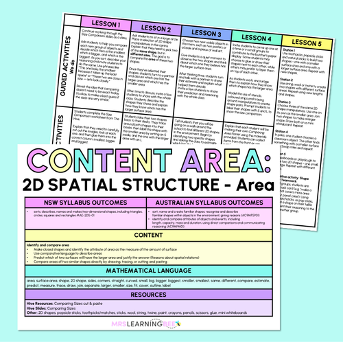 Resource preview 3 for Area - Kindergarten/Foundation Unit of Work