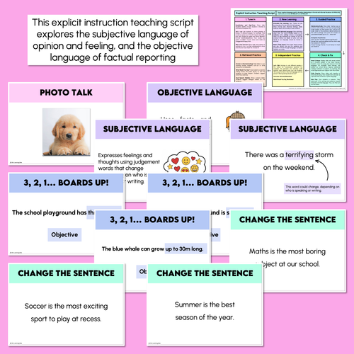 Resource preview 3 for Subjective and Objective Language - Explicit Instruction Teaching Script - Year 4 Fact & Opinion