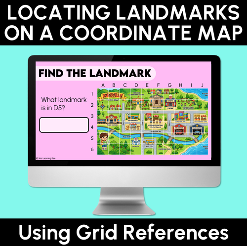Resource preview 1 for Locating Landmarks on a Coordinate Map Using Grid References Teaching Slides