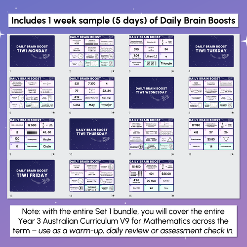 Resource preview 2 for Year 3 Maths Review - Daily Brain Boosts - Sample Set