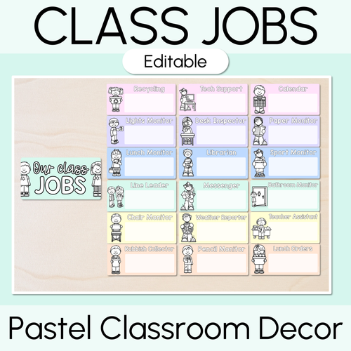 Resource preview 1 for Editable Class Jobs Display - Pastel Classroom Decor