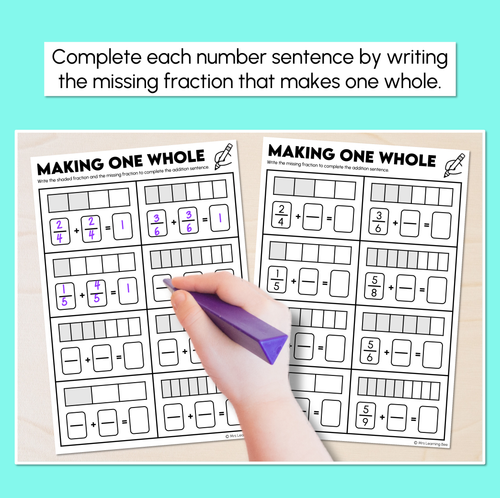 Resource preview 2 for Make One Whole - Fractions Worksheets