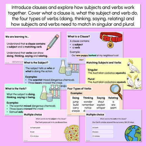 Resource preview 2 for Exploring Clauses with Subject & Verbs Explicit Teaching Slides