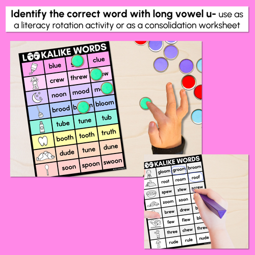 Resource preview 2 for LOOKALIKE WORDS with LONG U Words - LONG VOWEL U Words - Task Cards & Printables