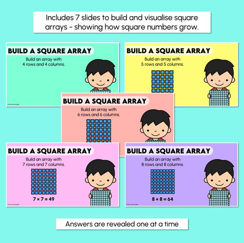 Resource preview 3 for Square Numbers - Building Square Arrays - Digital Slides