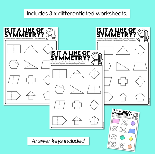 Resource preview 3 for Is It a Line of Symmetry? – Symmetry of Shapes Worksheet