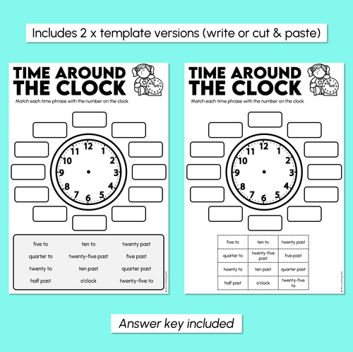 Resource preview 3 for Time Phrases - Reading Time Cut & Paste Activity