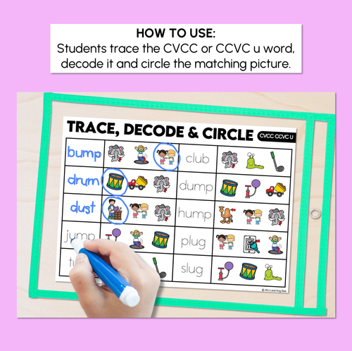 Resource preview 2 for Trace, Decode & Circle - CVCC CCVC U Words - Decodable Word Mats