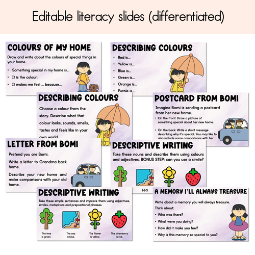 Resource preview 2 for The Colours of Home Editable Slides - Differentiated Writing, Maths and Design Prompts - Book Week 2026