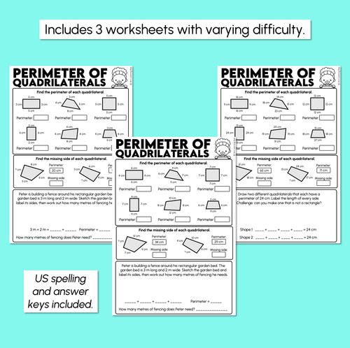 Resource preview 3 for Measuring Perimeters of Quadrilaterals - Perimeter Worksheets