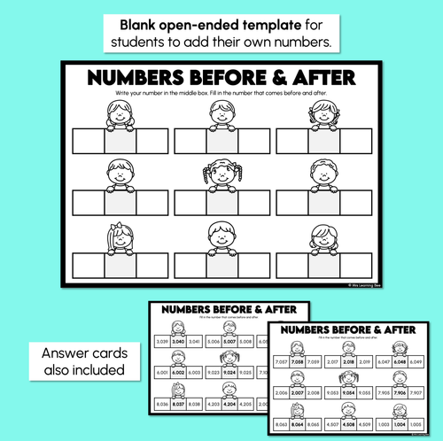 Resource preview 3 for Number Before & After - 4-Digit Numbers (Internal Zero Digits) - Worksheets