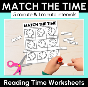 Match the Time (5-minute & 1-minute intervals) - Reading Time Worksheets
