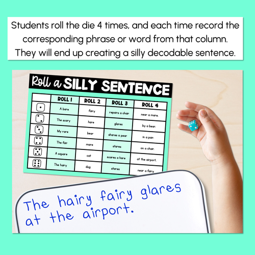 Resource preview 3 for Decodable Sentences with R-Controlled AIR Words - Roll a Silly Sentence Phonics