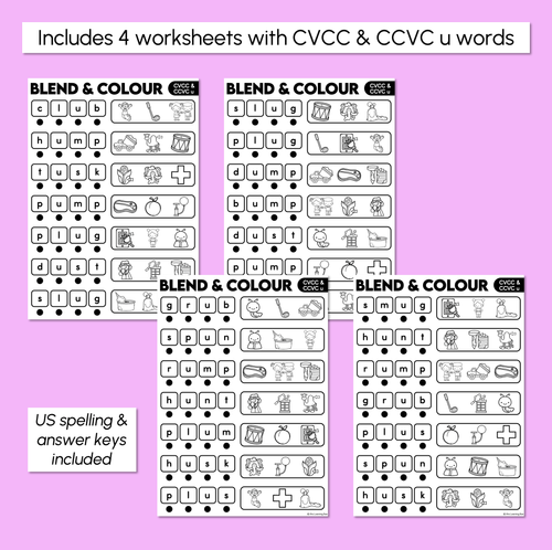 Resource preview 3 for Blend & Colour - CVCC CCVC U Words Blending Worksheets