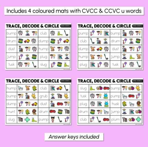Resource preview 3 for Trace, Decode & Circle - CVCC CCVC U Words - Decodable Word Mats