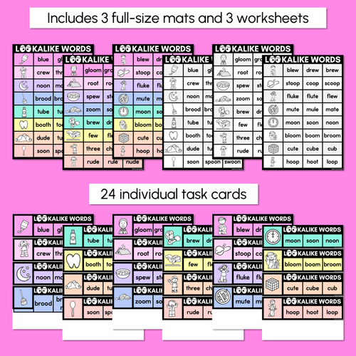 Resource preview 4 for LOOKALIKE WORDS with LONG U Words - LONG VOWEL U Words - Task Cards & Printables