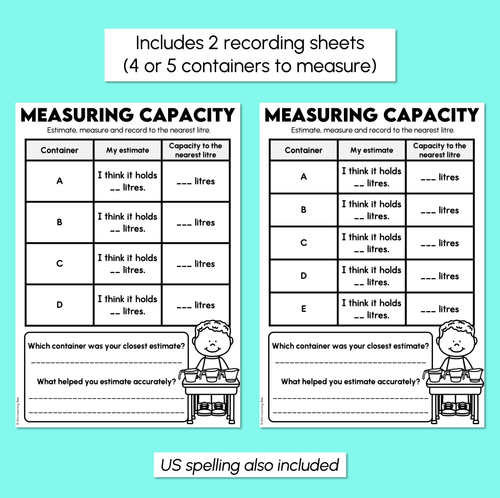 Resource preview 3 for Measuring Capacity to the Nearest Litre Recording Sheets