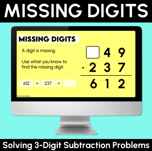 Resource preview 1 for Missing Digits - 3-Digit Numbers - Subtraction Problems Teaching Slides