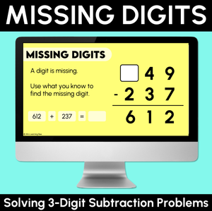 Missing Digits - 3-Digit Numbers - Subtraction Problems Teaching Slides