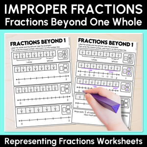 Improper Fractions - Fractions Beyond One Whole Worksheets