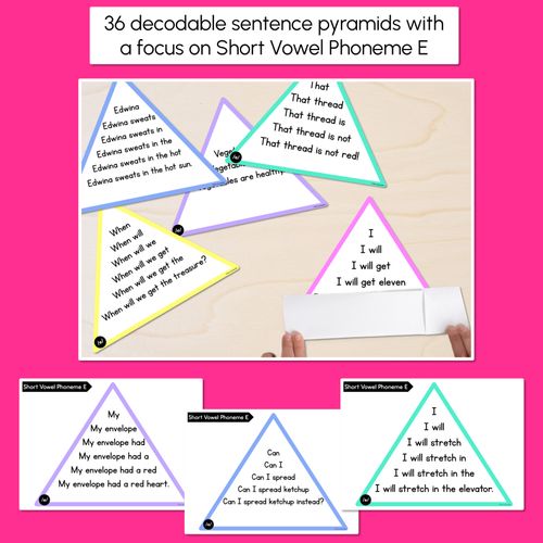 Resource preview 2 for SHORT VOWEL PHONEME E WORDS - Decodable Sentence Pyramids - Phonics Fluency