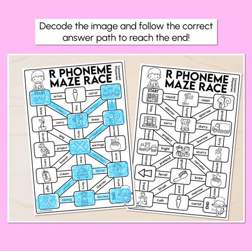 Resource preview 2 for Consonant Phoneme R Words Maze Race - Consonant R Words Worksheets