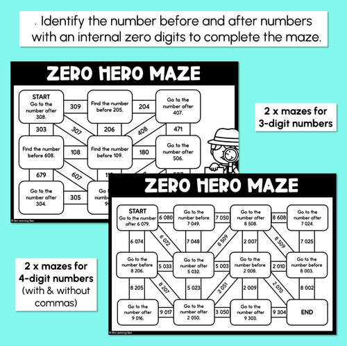 Resource preview 2 for Zero Hero Maze - 3-Digit & 4-Digit Numbers (Internal Zero Digits) - Printables