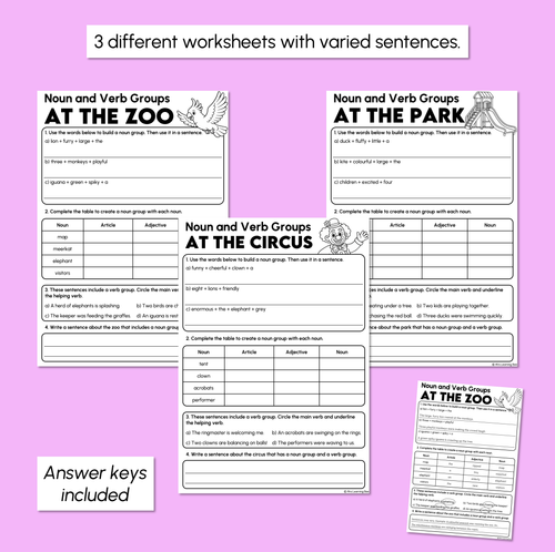 Resource preview 3 for Expanding Sentences with Nouns & Verb Groups Worksheets