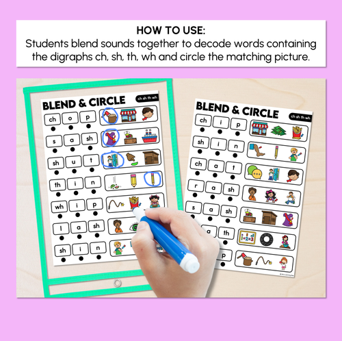 Resource preview 2 for Blend & Circle - Consonant Digraph CH SH TH WH Words Blending Mats