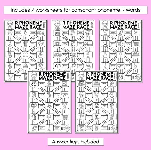 Resource preview 3 for Consonant Phoneme R Words Maze Race - Consonant R Words Worksheets