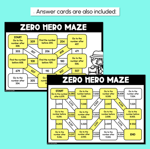 Resource preview 3 for Zero Hero Maze - 3-Digit & 4-Digit Numbers (Internal Zero Digits) - Printables