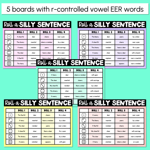 Resource preview 2 for Decodable Sentences with R-Controlled EER Words - Roll a Silly Sentence Phonics