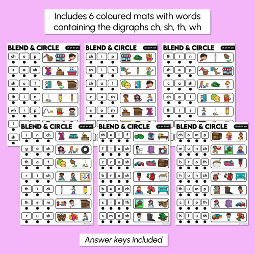 Resource preview 3 for Blend & Circle - Consonant Digraph CH SH TH WH Words Blending Mats