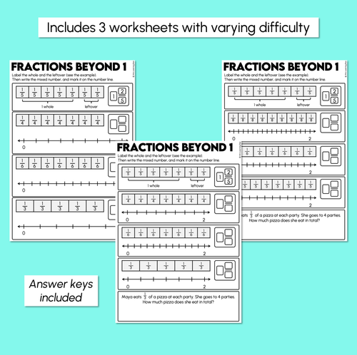 Resource preview 3 for Improper Fractions - Fractions Beyond One Whole Worksheets