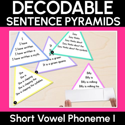 Resource preview 1 for SHORT VOWEL PHONEME I WORDS - Decodable Sentence Pyramids - Phonics Fluency