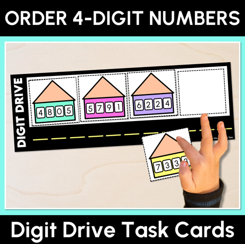 Resource preview 1 for Digit Drive Task Cards - Order 4-Digit Numbers
