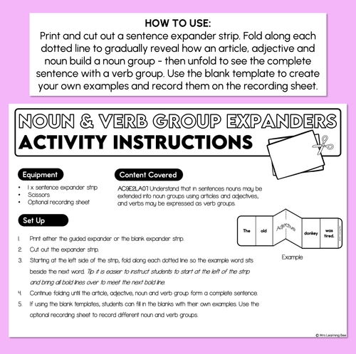 Resource preview 2 for Expanding Sentences with Nouns & Verb Groups Activity