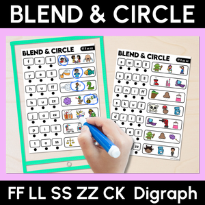 Blend & Circle - Consonant Digraph FF LL SS ZZ CK Words Blending Mats