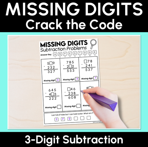 Resource preview 1 for Crack the Code - Missing Digits - 3-Digit Subtraction Worksheets