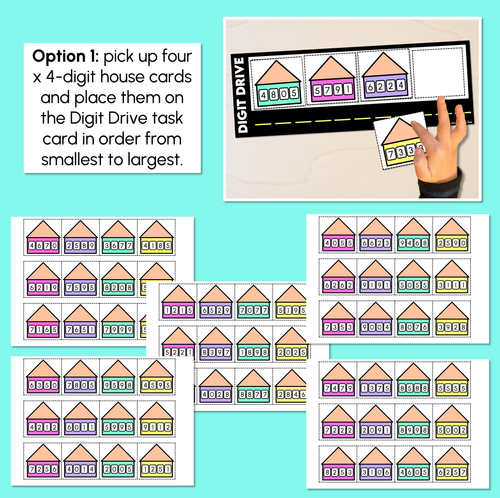 Resource preview 2 for Digit Drive Task Cards - Order 4-Digit Numbers
