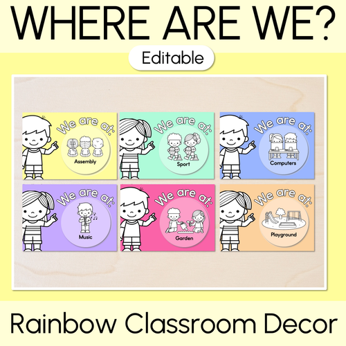 Resource preview 1 for Where Are We? Classroom Display - Rainbow Classroom Decor
