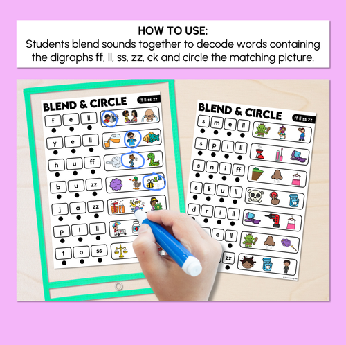Resource preview 2 for Blend & Circle - Consonant Digraph FF LL SS ZZ CK Words Blending Mats